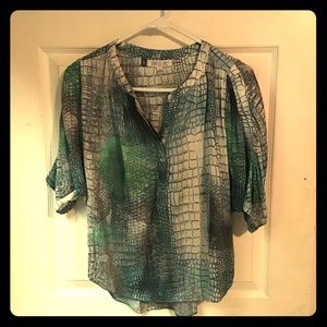 Sateen turquoise print blouse